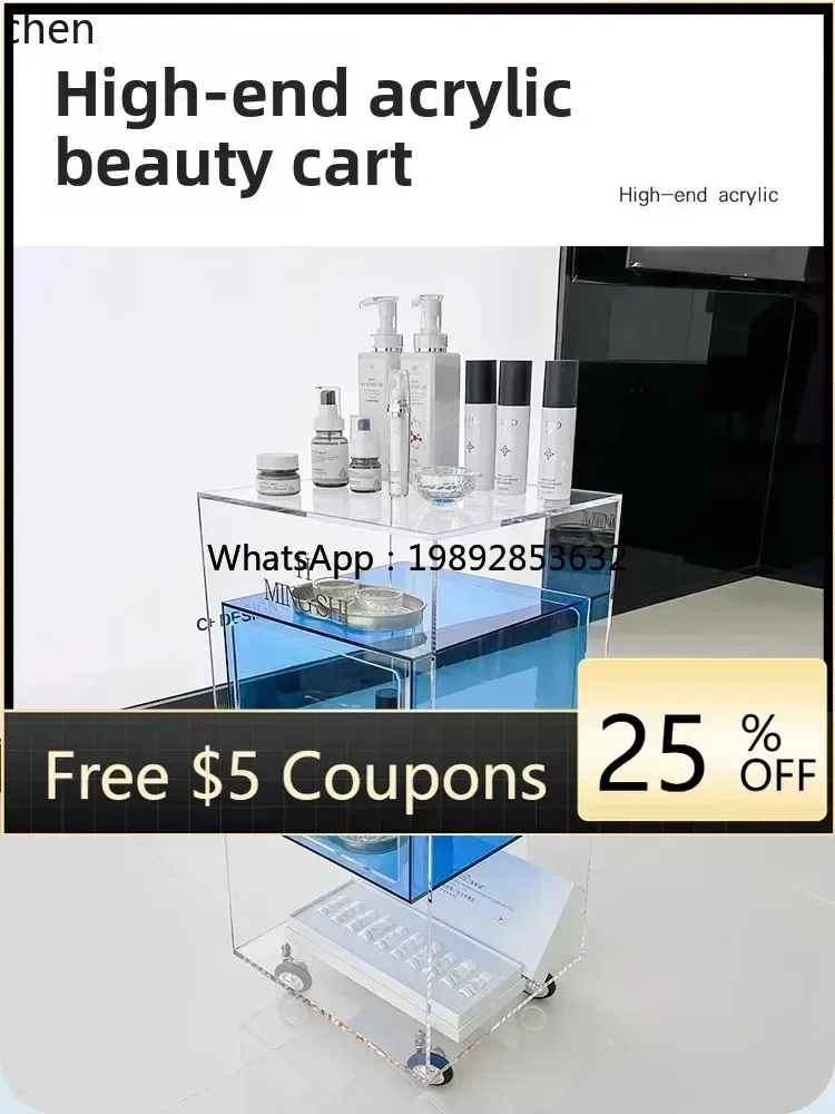 ii2-28 high-grade acrylic transparent barber shop tool cinet special hair salon rack movle tool cart
