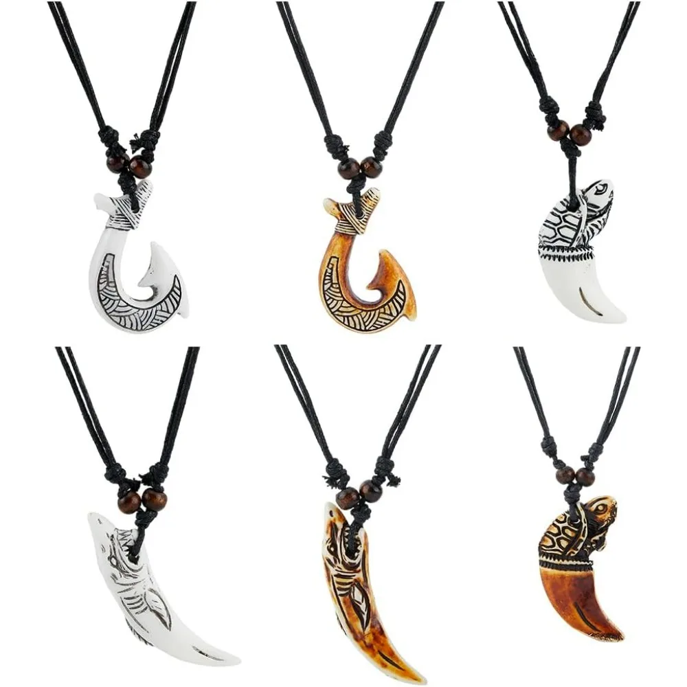 

6 шт. 2 цвета ожерелья с подвеской в виде рыбы маори ожерелья с подвеской в виде рыболовного крючка океанская смола акула племенные ожерелья с регулируемым комплектом