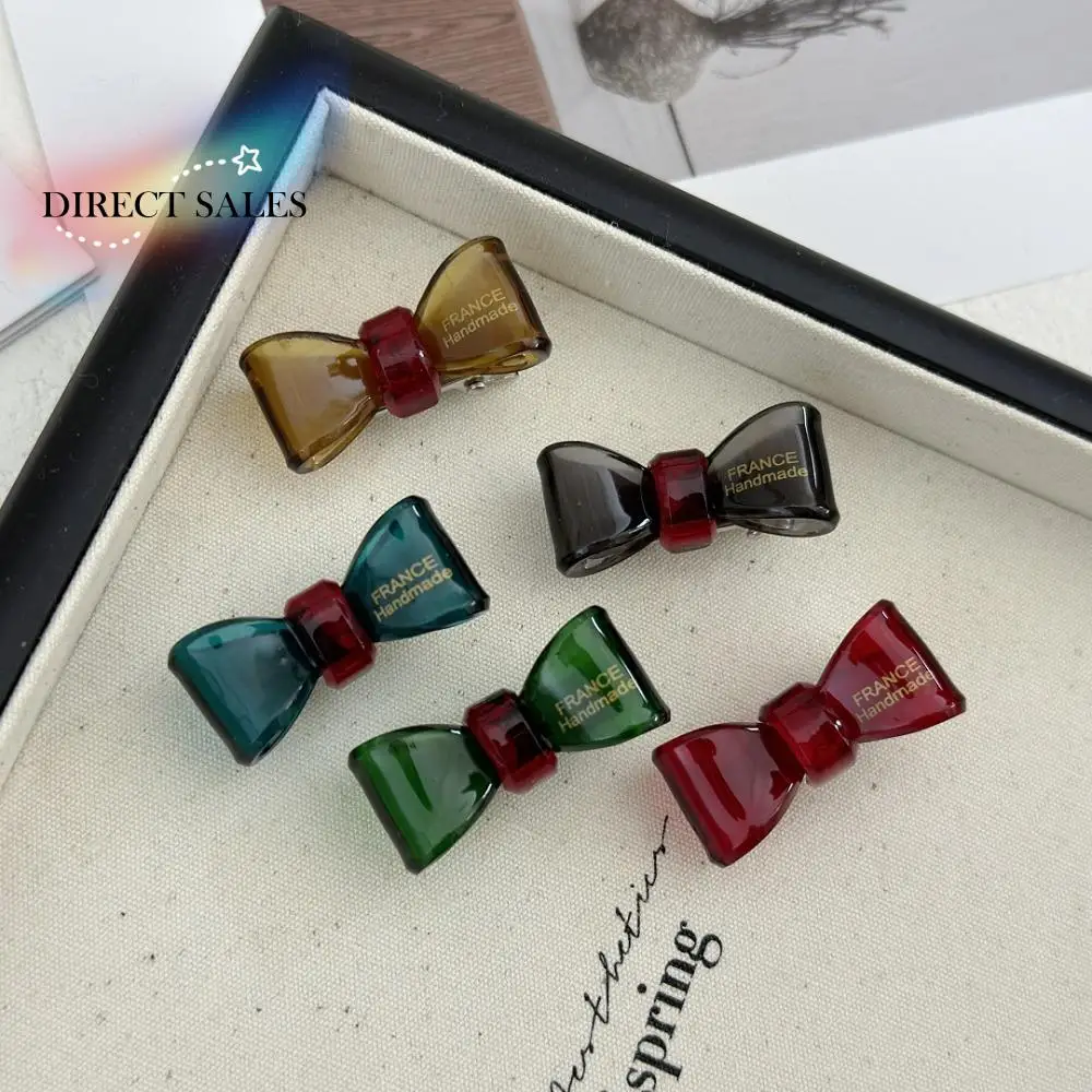 

Hair Accessories Metal Acetic Acid Bow Hair Clip Waterproof Gold Label Hairpin Transparent Cute Mini Duckbill Clip Kids