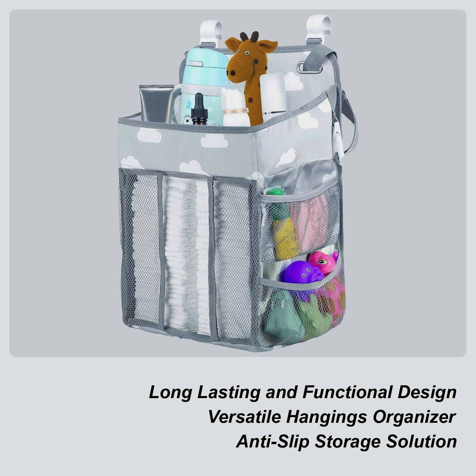 

Diaper Holder For Crib Waterproof Adjustable Multi-Pocket Stable Storage Cribs Baby Diaper Holder Stacker For Wall Door Nursery