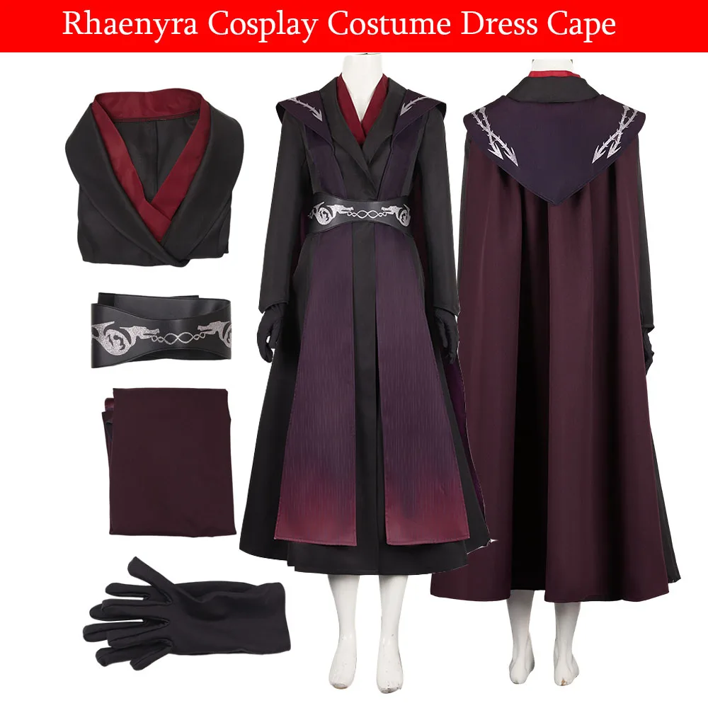 Rhaenyra Cosplay Women Fantasia Dress Cloak Belt TV Dragon Houses Costume Female Disguise Skirt Outfits Halloween Carnival Suit