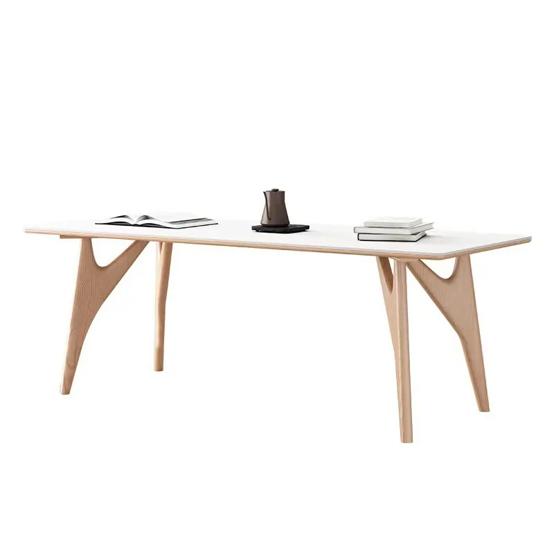 

Cream rock slab dining table and chair combination, Japanese-style wabi-sabi small apartment