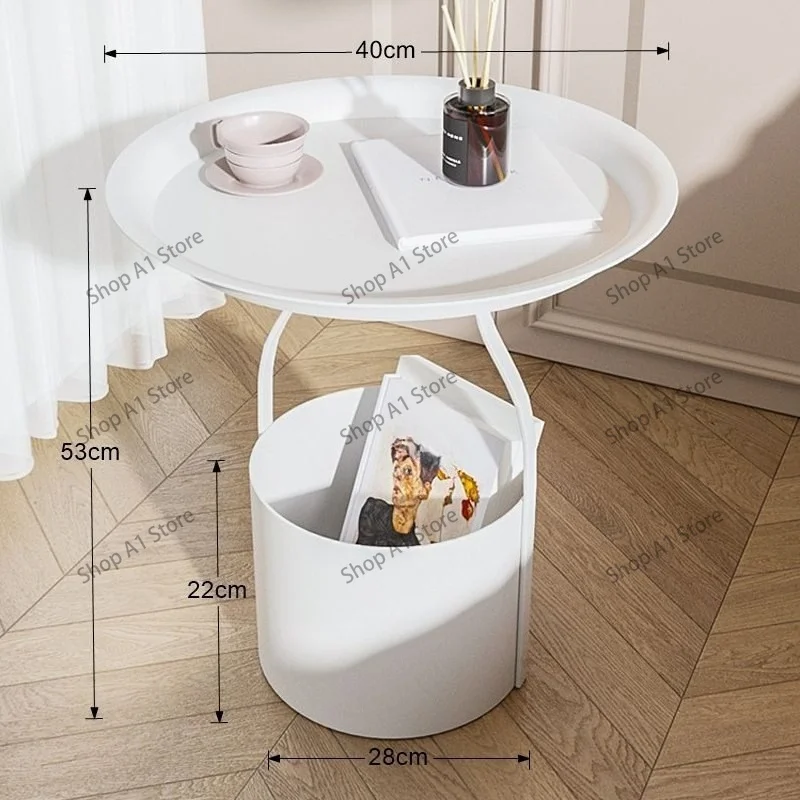 Ins Style Iron Nightstand, Light Luxury Side Table, Small Coffee Table for Bedroom Bedside & Sofa Corner with Storage Bucket