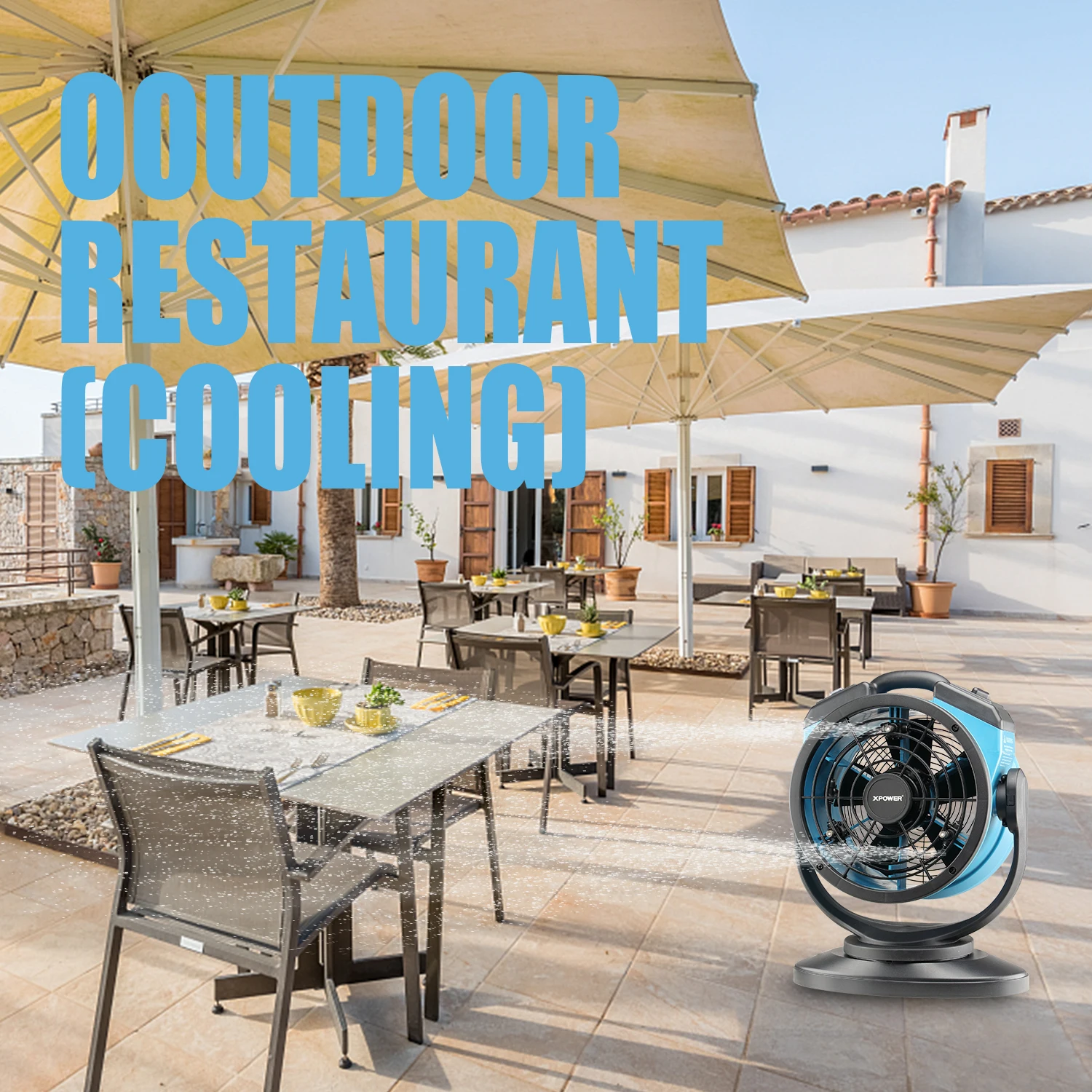 مروحة رذاذ XPower FM-68 تبريد خارجي تتأرجح شديدة التحمل وقوية عالية السرعة مثالية للتخييم والباحات والنزهات والمزيد