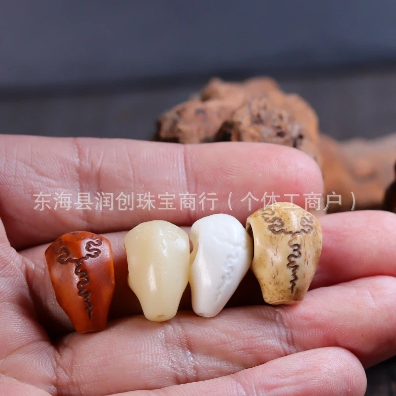 Old yak bone Buddhist bead - Buddha with shark back pattern three-way connector accessory