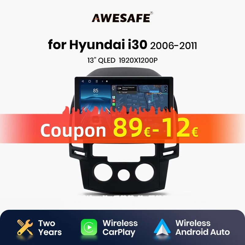 AWESAFE X7 MAX 13.1“ 2K AI Voice Wireless CarPlay Android Auto Car Radio for Hyundai I30 2006 2007-2011 Multimedia autoradio