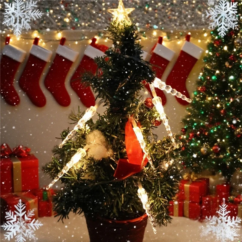 1PC Christmas Icicle Led String Lights 1.5M 3M Battery Box Powered Indoor Outdoor Christmas Tree New Year Holiday Decoration