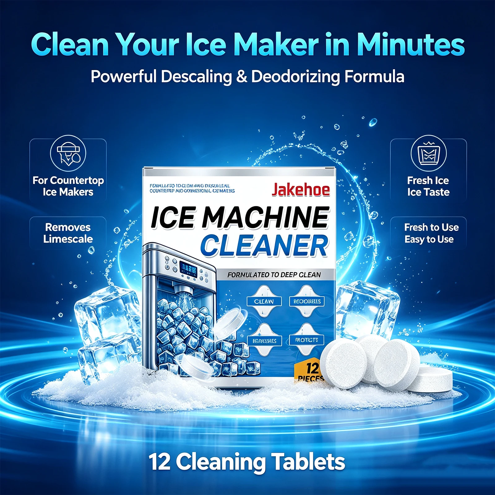 12pcs Ice Machine Cleaner Tablets Deep Descaling Deodorize Remove Pipe Mineral Scale Keep Ice Maker Efficient Pure Tasting