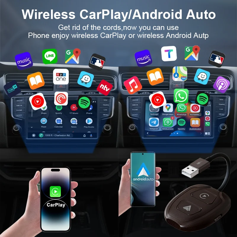 Wireless Apple CarPlay & Android Auto Wireless Adapter, 5.8 GHz Wireless Carplay Dongle for Wired Apple Carplay & Android