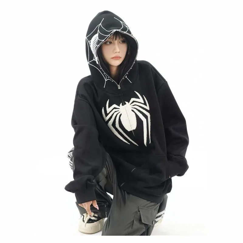 New Marvel Spider Man Retro y2k Printed Hoodie Zipper cardigan Autumn Street Fashion Cool Casual Loose Couple's Creative Coat