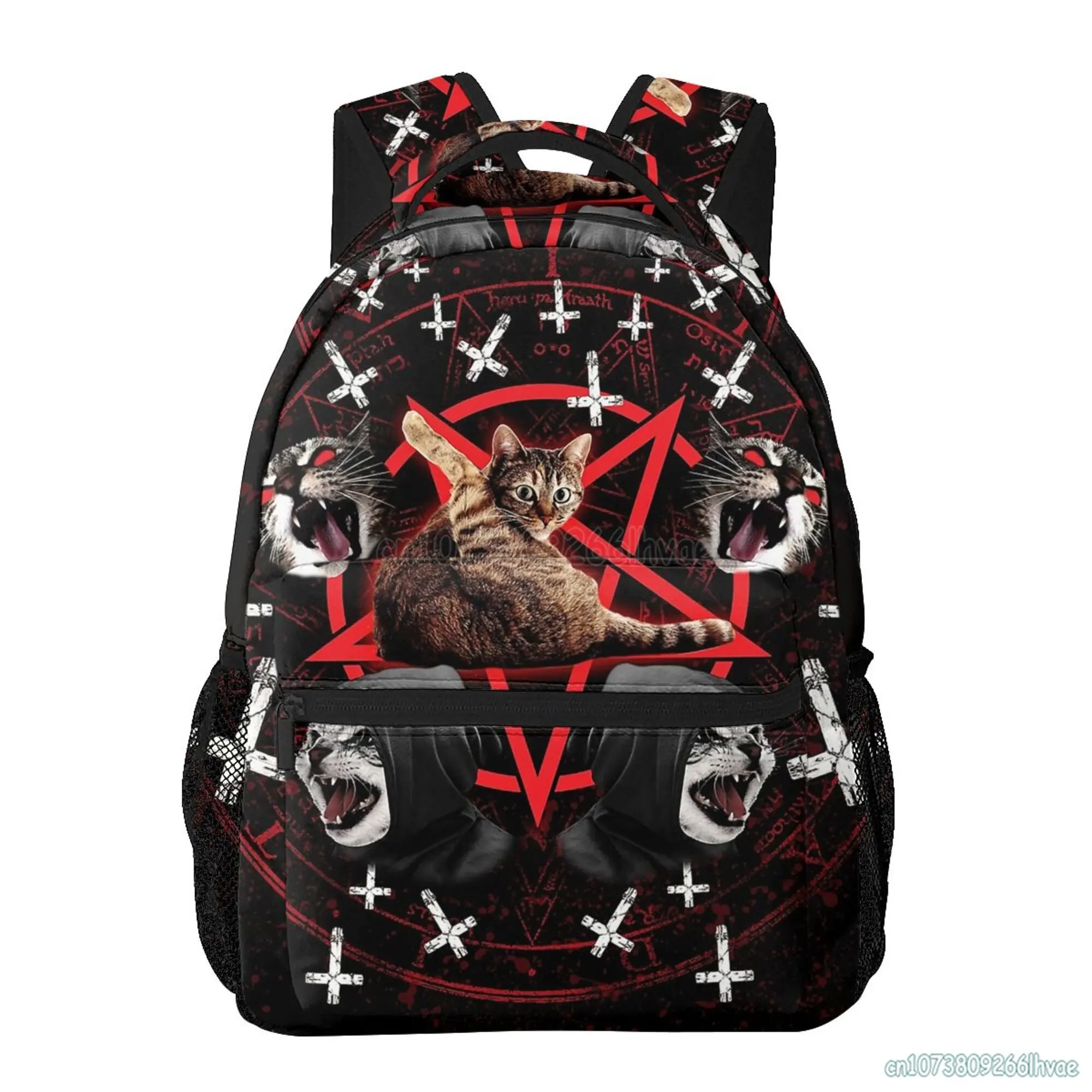 Pentagram Satanic Cats Death Black Metal Backpack Funny School Bookbags Lightweight Laptop Bag Travel Hiking Waterproof Daypack