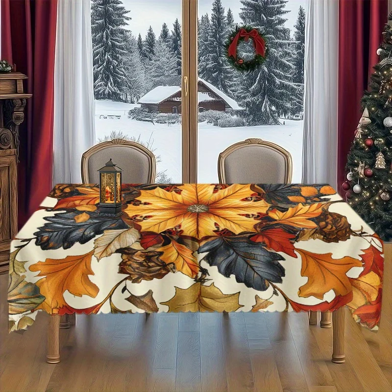 Leaf and flower pattern tablecloth, easy to clean, made of woven polyester, suitable for picnics, camping, etc.zyc