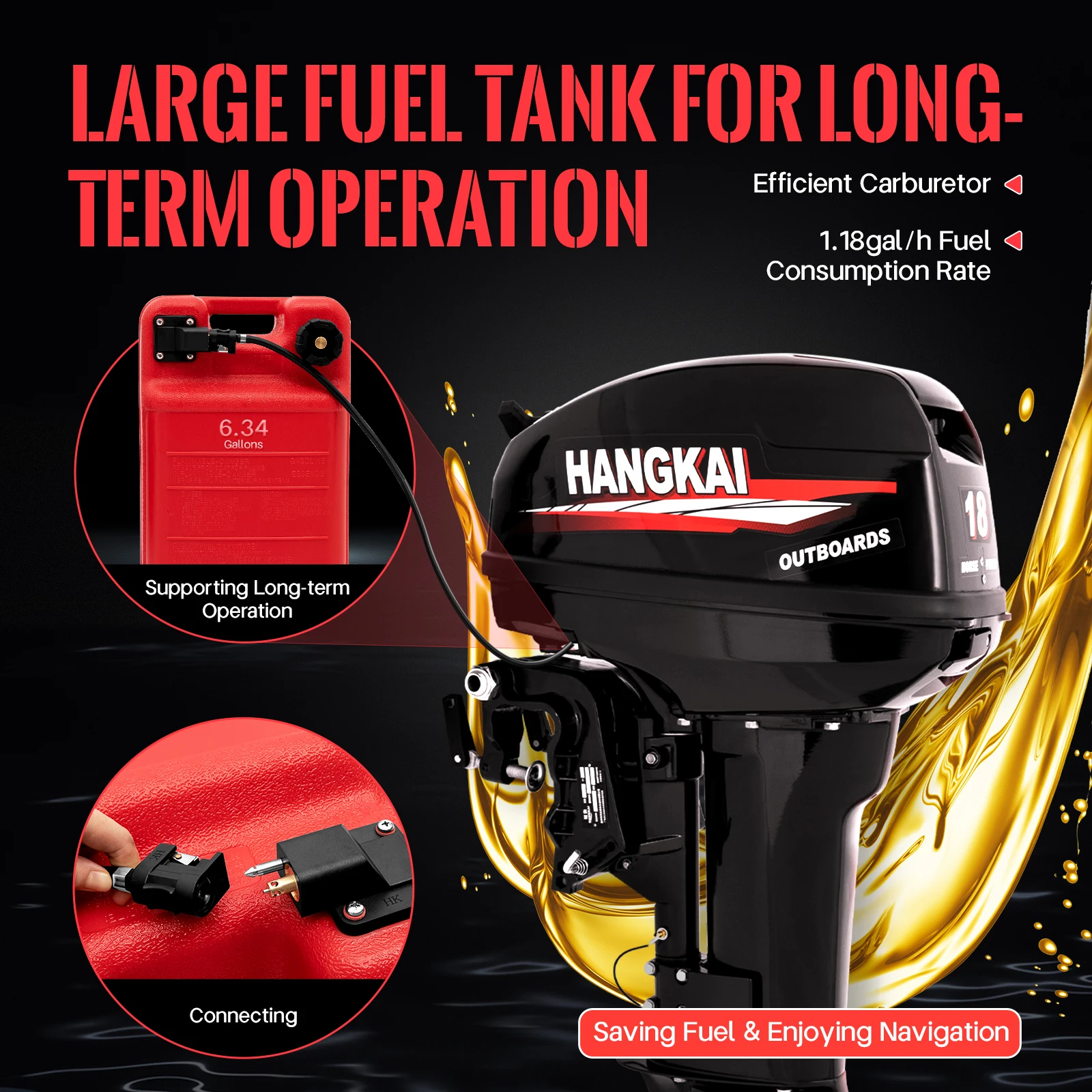 2-Stroke 18HP Outboard Motor Engine Fishing Boat CDI Water Cooling System 13.2KW Short Shaft