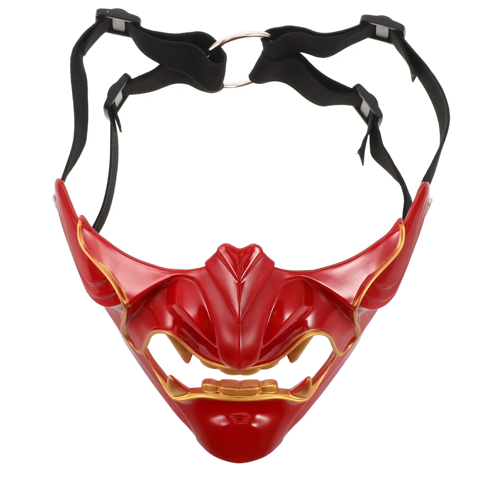 1Pack Evil Demon Japanese Samurai Half Face Mask Red Resin Horror Halloween Cosplay Party Roleplay Samurai Mask
