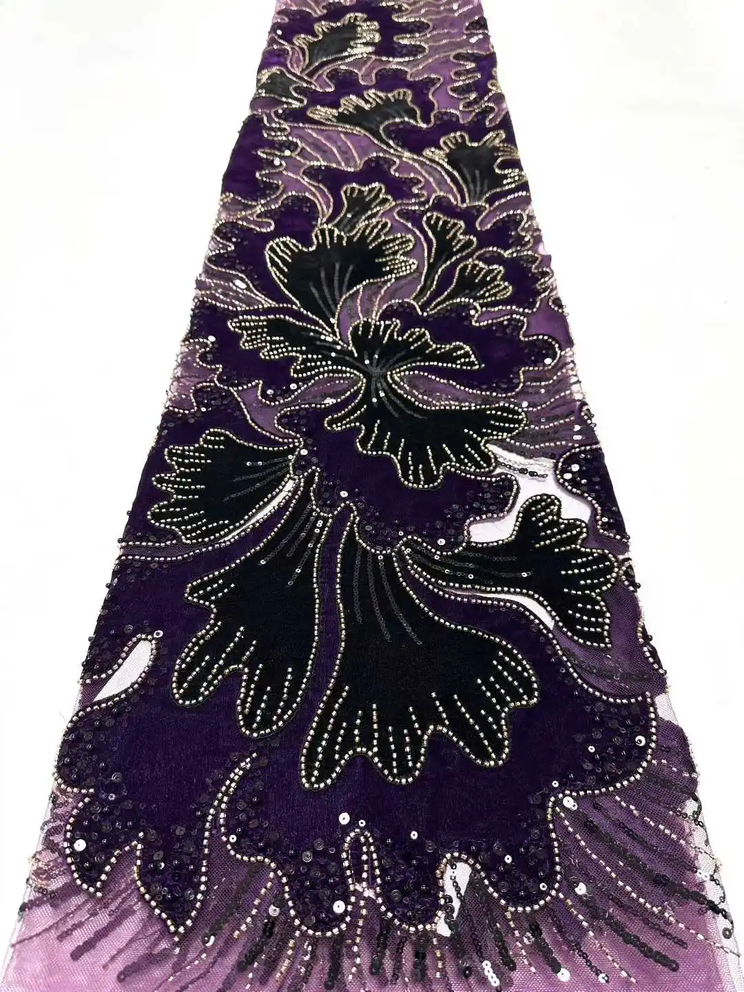 

Velvet African Handmade Sequins Net Pearls Lace Fabric 2025 French Heavy Beaded Tulle Lace Fabric For Bridal Party Dress
