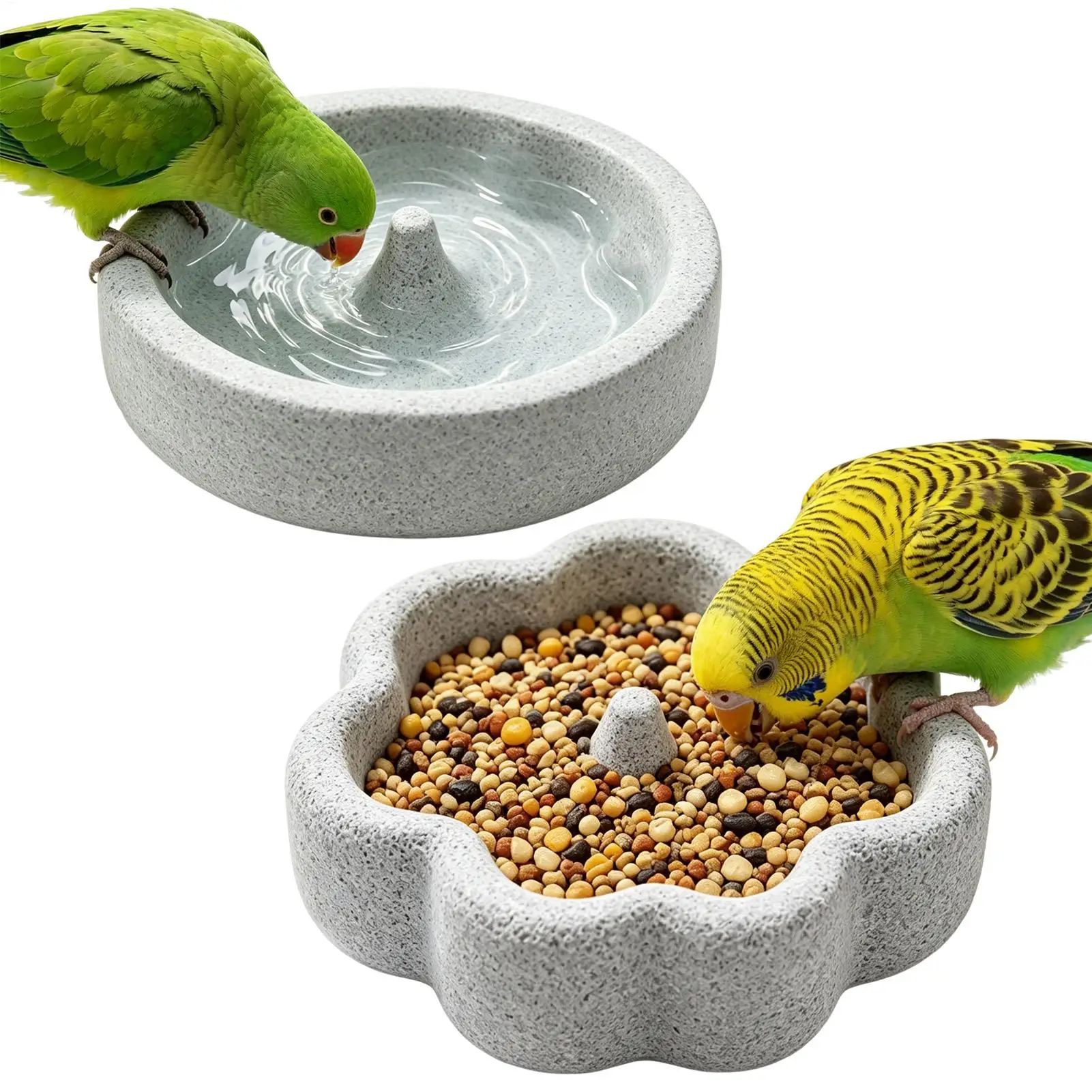 Bird Cage Feeder Pumice Stone Wear Resistant Dish Watering Station Parakeet Food Dish for Cockatoo Cockatiel Conure Parakeet