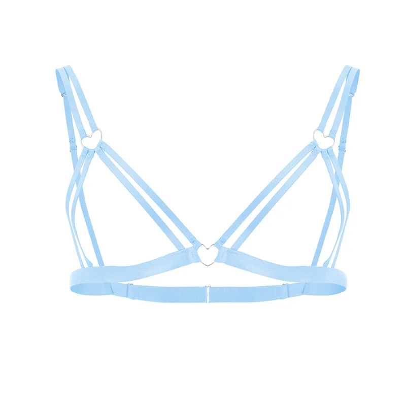 Men Sexy Bras Fetish Style Heart-Shaped Metal Ring Underwear Hollow Perspective Sissy Lingerie Straps Adjustable Exotic Bra