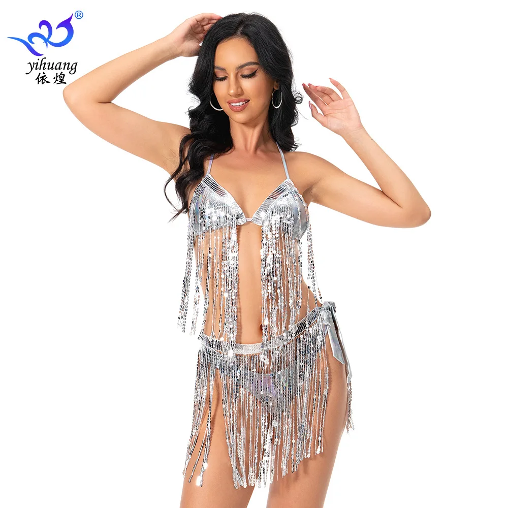 1 set/lot mulher dança do ventre trajes senhora sexy borla sutiã borla saia senhora desempenho trajes