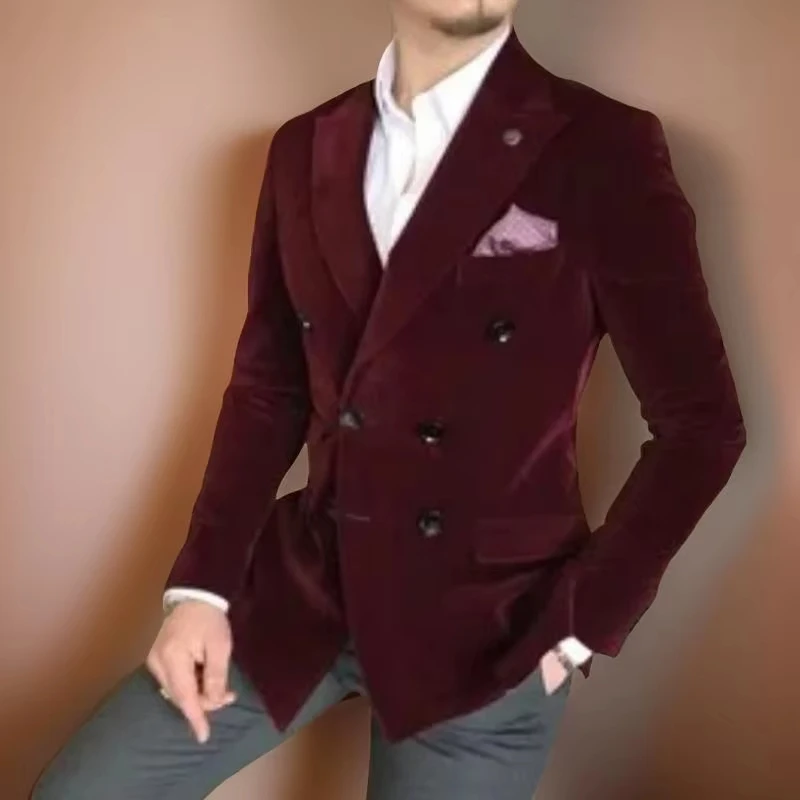 

Мужской бархатный смокинг-пиджак, 1 предмет, приталенный, двубортный, для свадьбы, для жениха, 2026