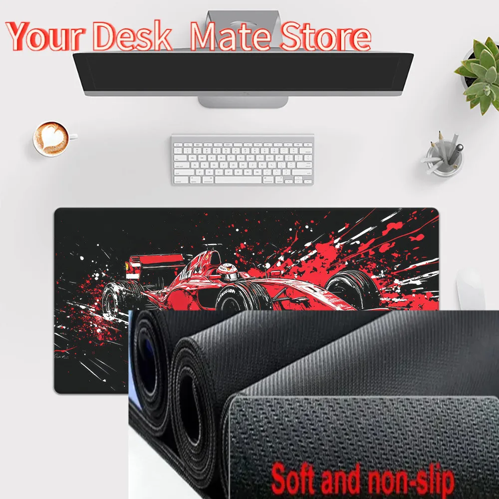 1pc Formula Racing Car Mouse Pad with Dynamic Splash Ink Design - Red & Black High-Quality Rubber Anti-Slip Base & Smooth Fabric