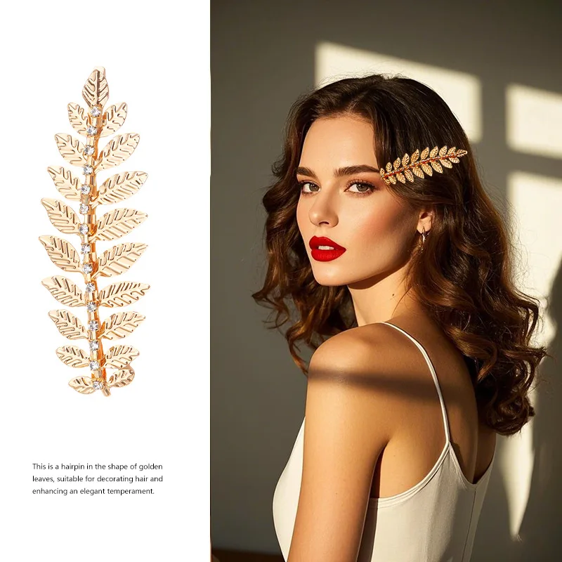 مشبك شعر بورق ذهبي مرصع بالكريستال، إكسسوار شعر عروس رومانية على الطراز الأوروبي والأمريكي