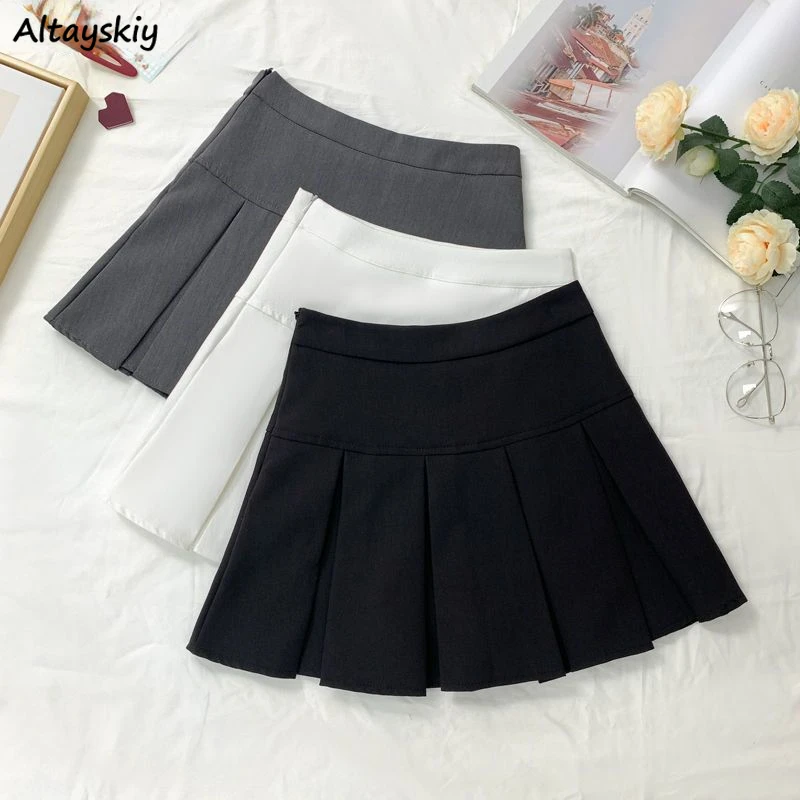 

Pleated Mini Skirts Women Preppy Style Spring New Popular Chic Students All-match High Waist Faldas with Lining Causal Female