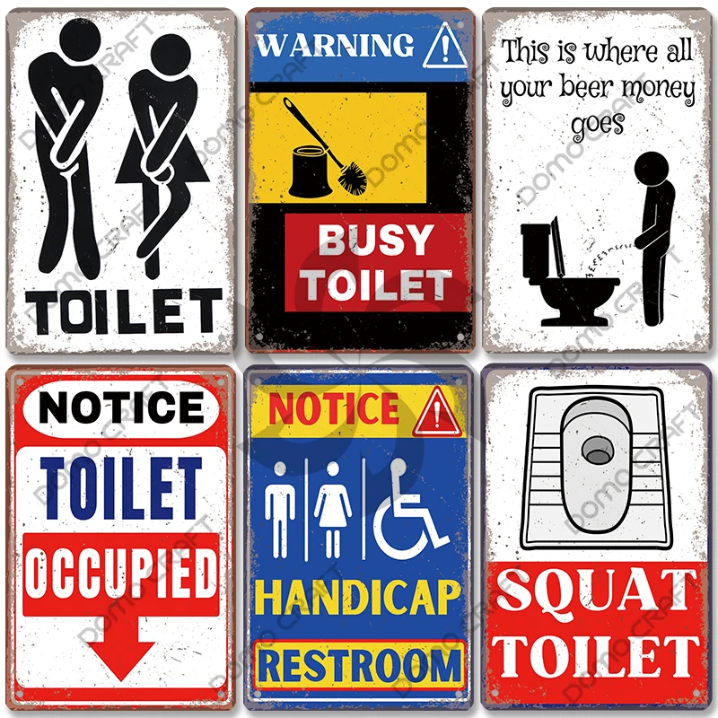 Toilet Warning Signs Metal Plaque Vintage Man Lady Funny Restroom Poster Metal Tin Plates Wall Decor for Bathroom Market Bar Pub