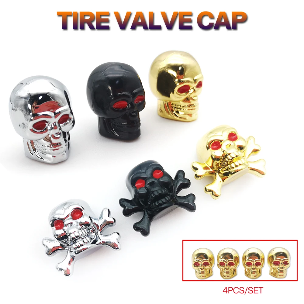 

4Pcs/Set Universal Car Skull Style Antirust Motorcycle Bike Anti Theft Car Wheel Tyre Tires Valve Stem Caps Air Leakproof