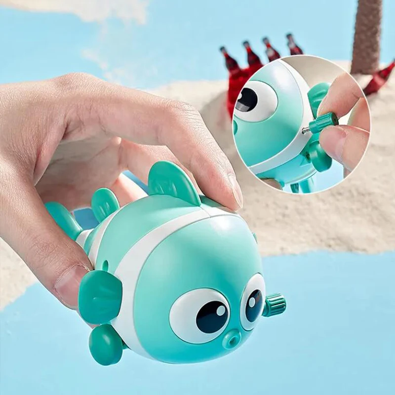 Baby Crawling Toys Cute Swimming Clown Fish Bath Toy for Babies Floating Wind Up Toys for Boy Girl Baby Bathtub Toddler Toys