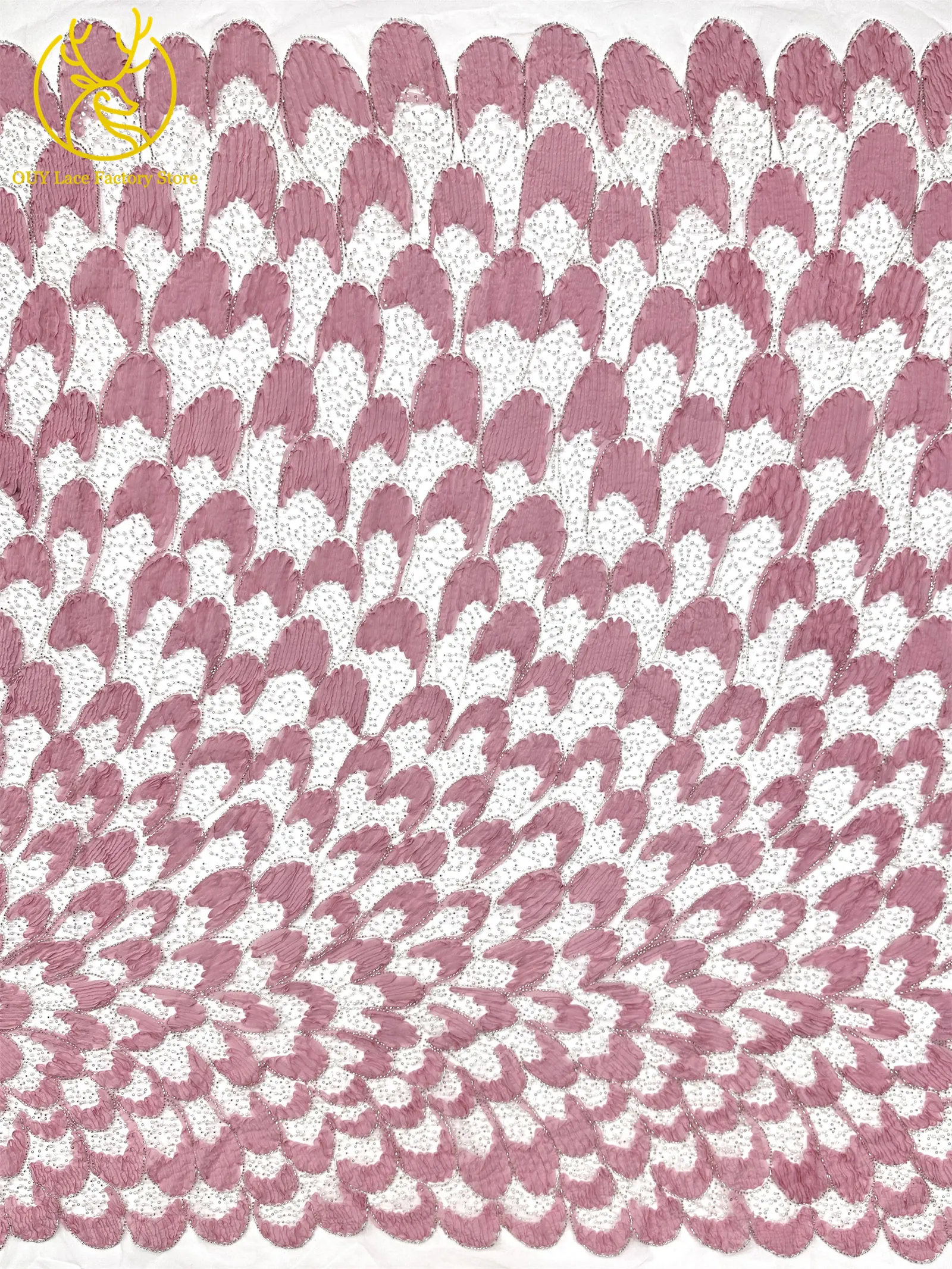 Rosa Modischer Französischer Pailletten-Tüllstoff 2026 Hochwertiger Afrikanischer Perlen-Spitzenstoff Nigerianischer Netzstoff für Hochzeiten – Detail 8