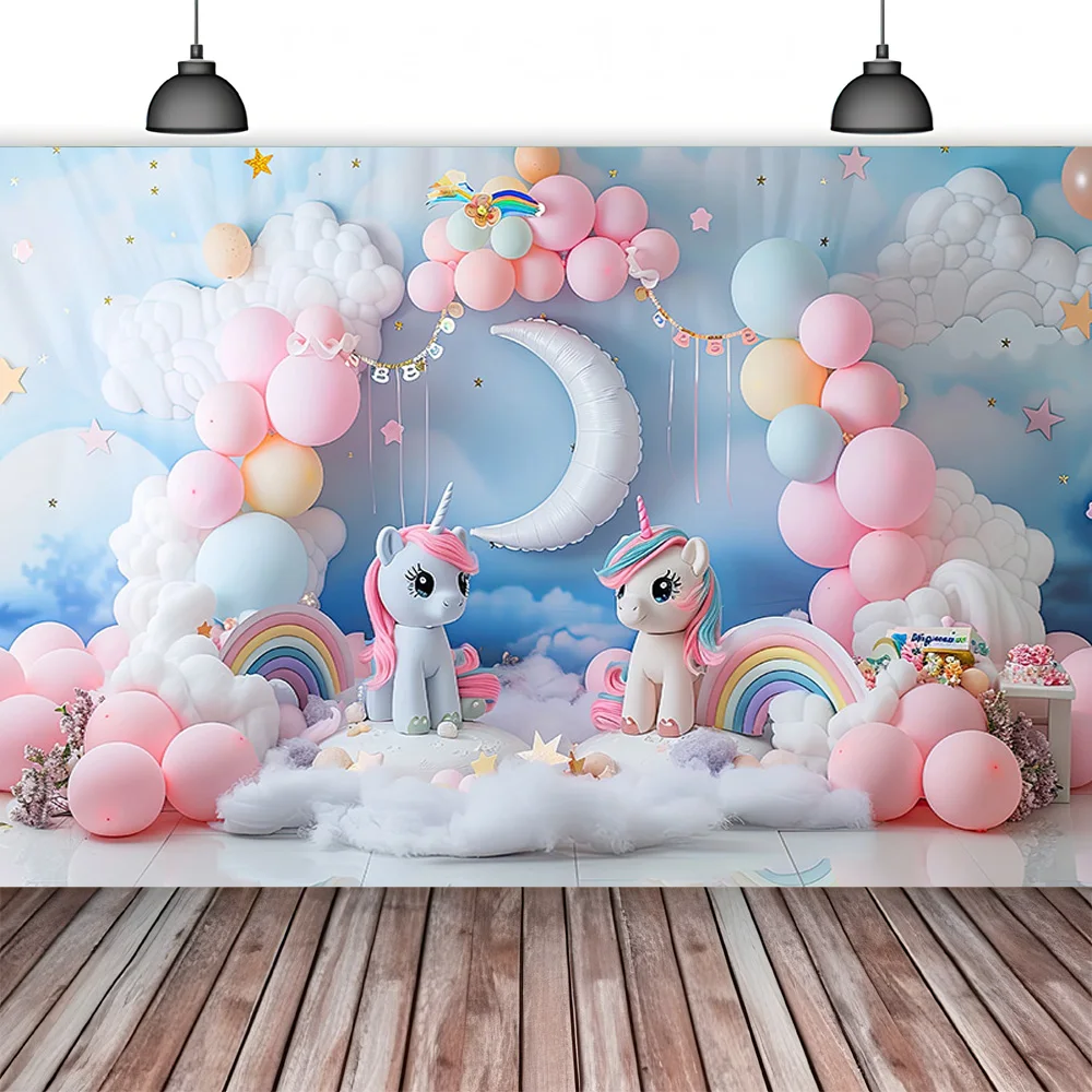 Rainbow Backdrops Adereços para Fotografia, Balões Coloridos Arco, Photo Background, Birthday Party, Unicórnio, Bebê Recém-nascido, DF-06