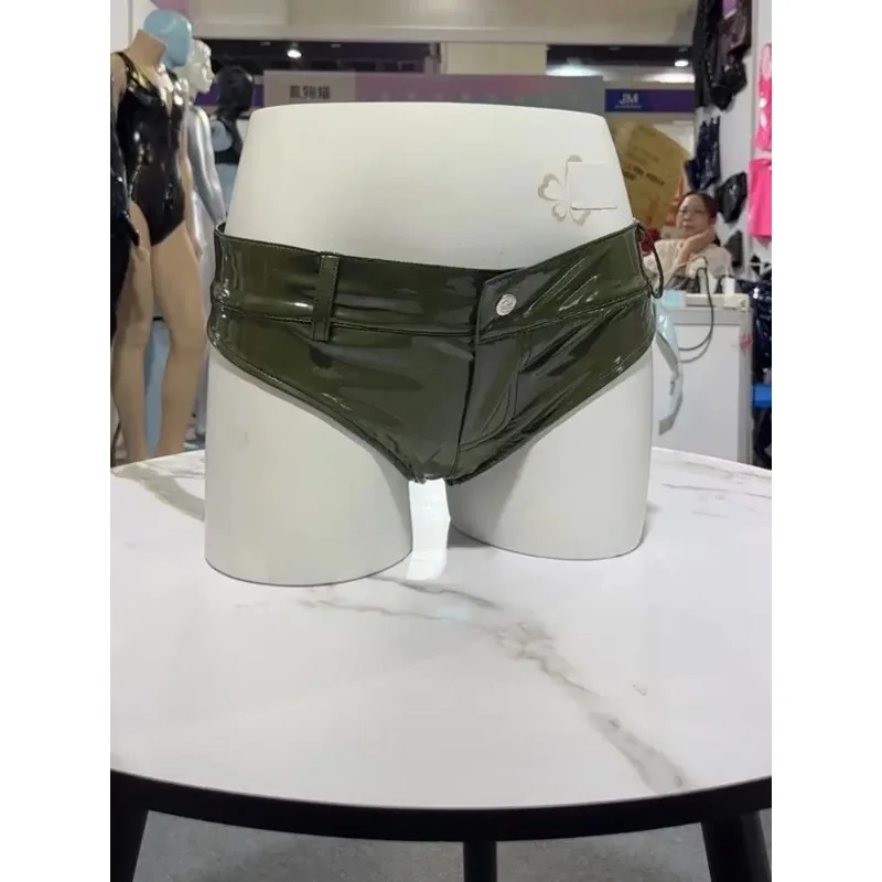S-3XL Double Sided PU Leather Shorts Wet Look Short Hot Pants Low Waist Sexy Micro Mini Bermudas Trunks Clubwear Streetwear