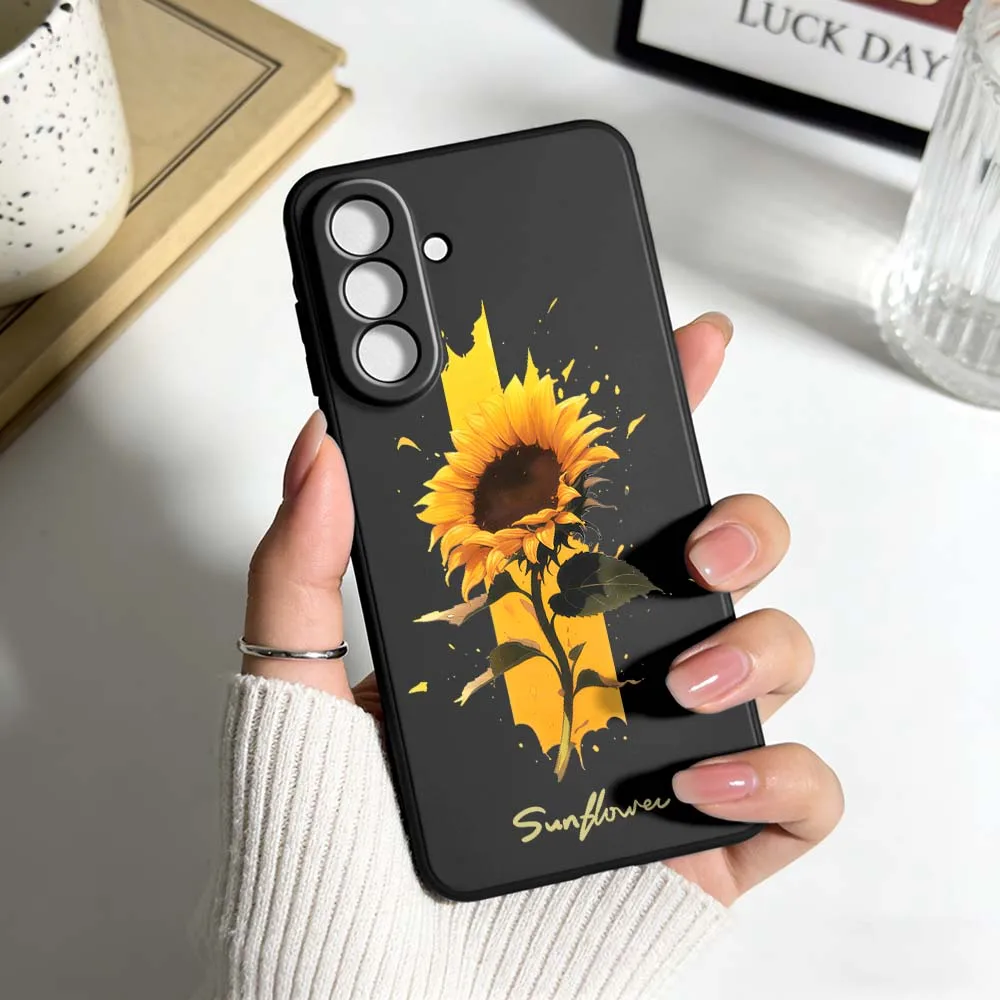 Sunflower Vase Painting Phone Case For Samsung A04 A05 A06 A07 A12 A3 A14 A15 A16 A17 A23 A24 A25 A26 A32 A22 A31 Black