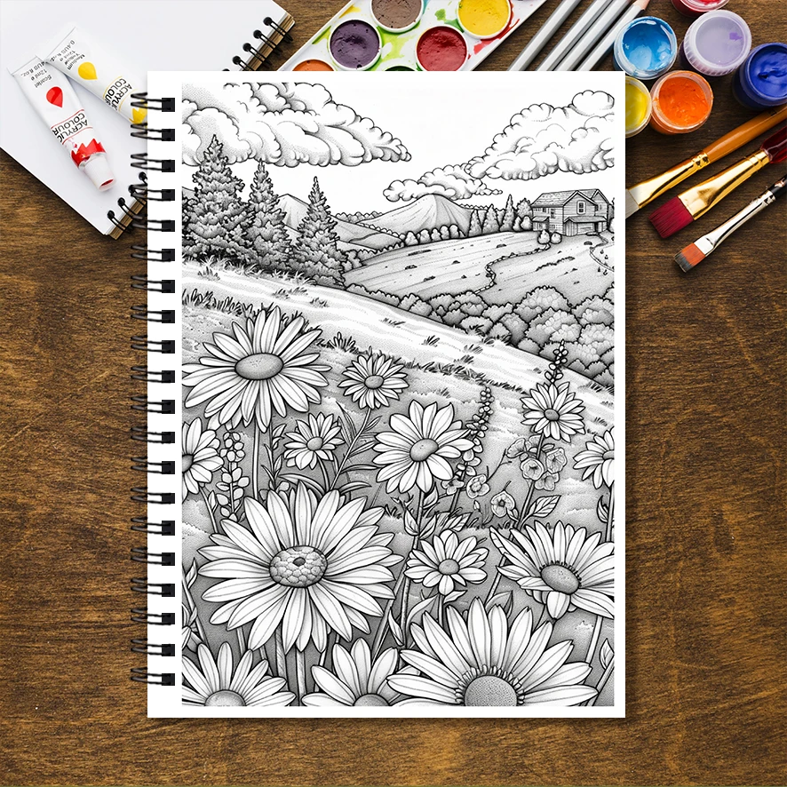 Beautiful Scenery Adult Coloring Book - 8.3x 11.2 Inch 32 Page Coloring Book - Helps Reduce Stress and Ease Emotions