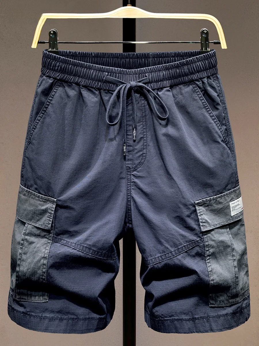 

Летние рабочие шорты для мужчин: модные, брендовые, с множеством карманов, свободного прямого кроя, средней длины, с эластичным поясом на шнурке
