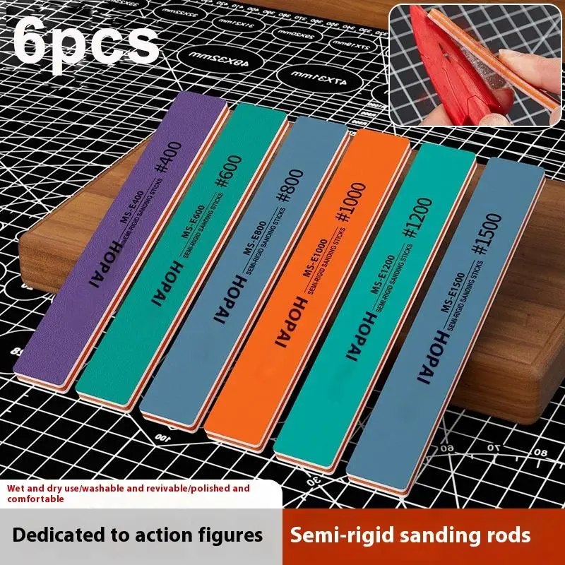 6Pcs MS-E400-1500 Semi-rigid Sanding Sticks Plastic Model Polishing Rod For DIY Assembling Model Build Tools
