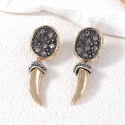 New Trend Vintage Women Jewelry Metal Horn Dangle Earrings With Sparkly Rhinestone Prom Party Luxury Accessories Girl Gifts