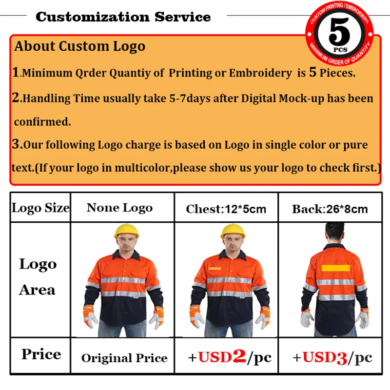 100% Cotton Reflective Safety Shirt For Constrcution Men Workwear High Visibility Work Shirts with Reflective Tapes