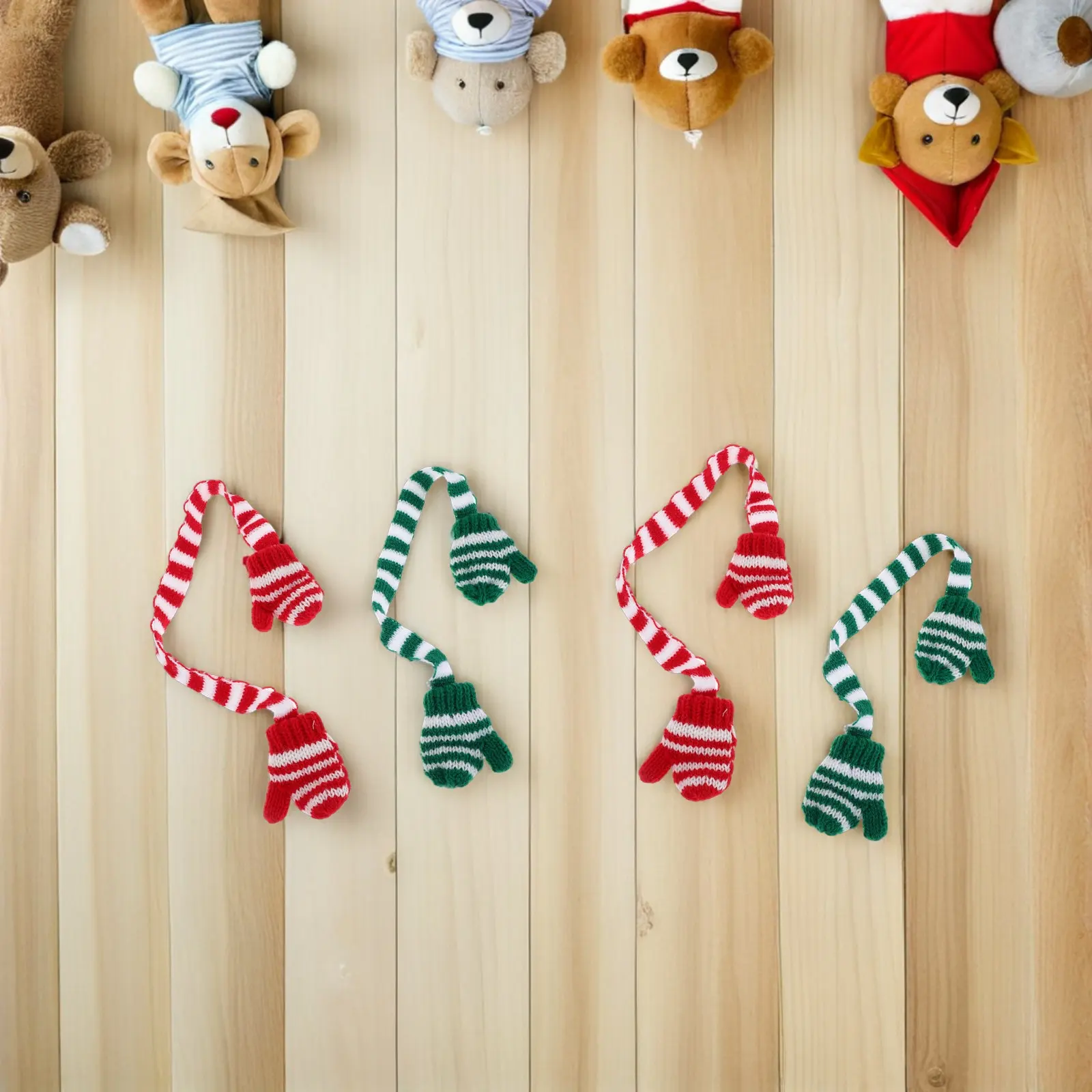 

4Pcs Mini Knit Christmas Mittens Wool Yarn Soft Striped Winter Accessories Fits Bjd Elf Holiday Outfit Reborn Wardrobe