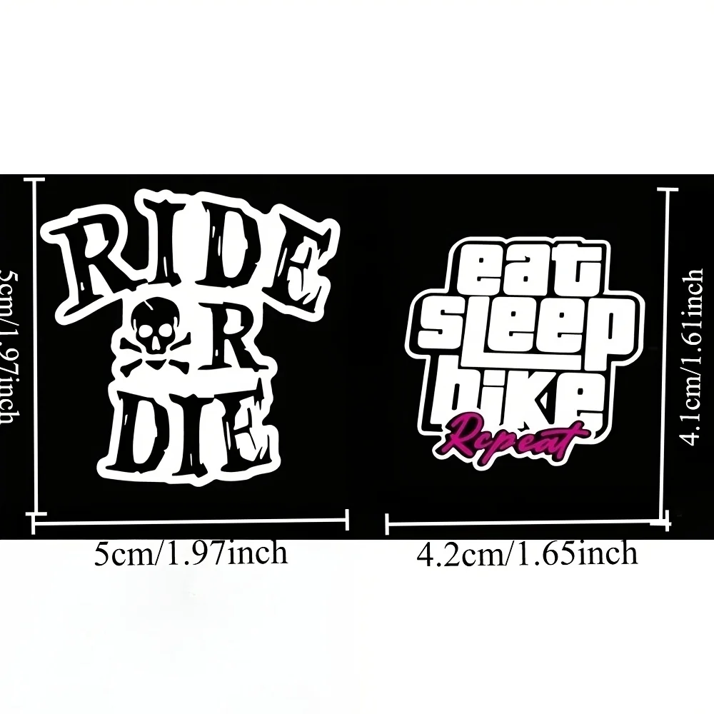 2PCS Eat Sleep Ride Repeat Cycling Sticker Skull Quote Vinyl Decal for Bicycle Handlebar Frame Retro Text Decoration