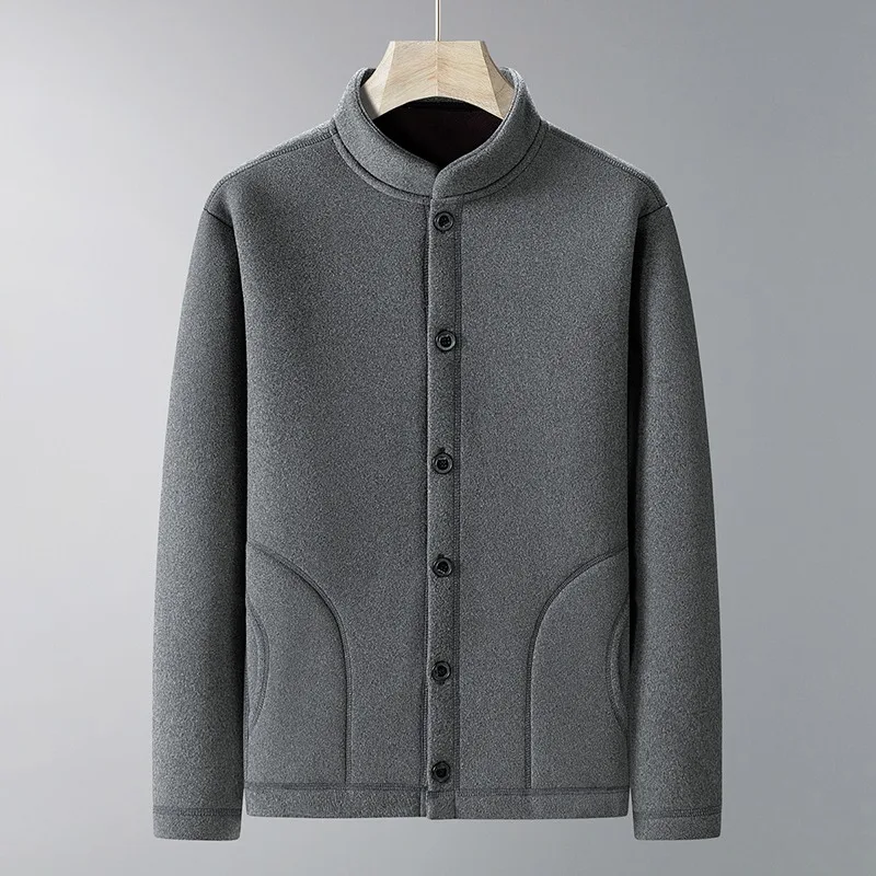 Men's Solid Color Half Turtle Collar Long Sleeve Button Cardigan Pocket Autumn and Winter Bottoming Shirt Fashion Top