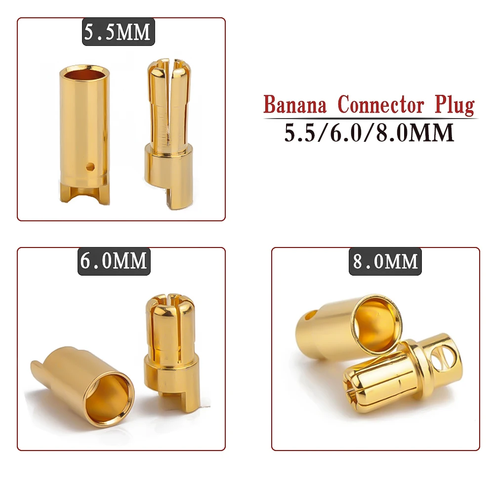 Amass 20/50/100 Pairs Male Female Bullet Banana Plug Connectors 5.5mm 6mm8mm for Lipo Battery ESC Motor Remote Control Toy Parts