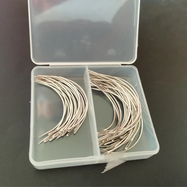 50 sztuk/pudło 2.5 "/3" typ C tkactwo włosów zakrzywione stalowe igły szpilki igły duże oczy ręcznie pikowanie igła tkacka