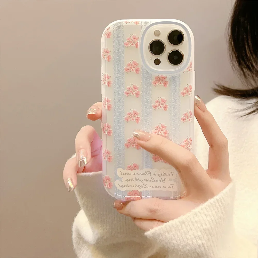 Sweet Retro lace Spring flower art girls Phone Case For iPhone 17 air 16 15 14 13 11 12 Pro Max 16 Plus Xs Max X Case Cute Cover
