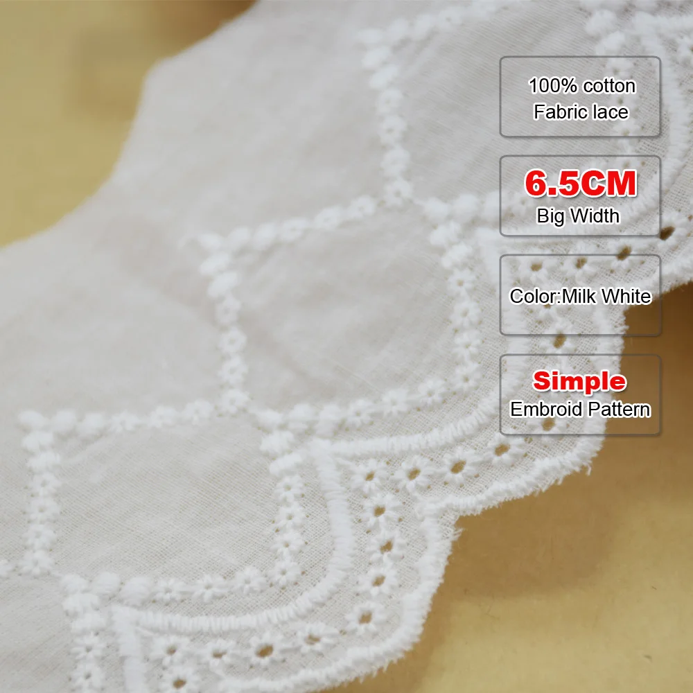 6.5cm cotton white embroided lace ribbon guipure trim fabric DIY sewing Accessories supplies african french lace applique #3537