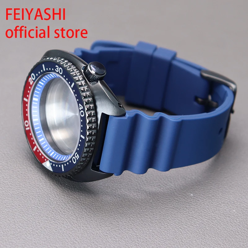 45mm Black Tuna Watch Cases Silicone Wristband Watchband For Seiko skx007 skx013 nh36 nh35 Movement 28.5mm Dial Sapphire Glass