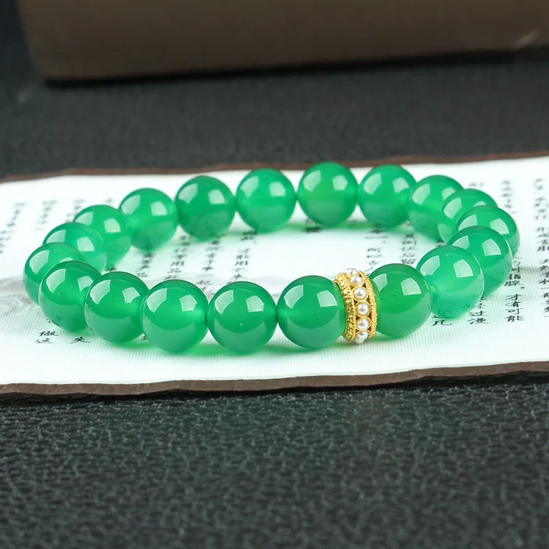 New Chinese-style natural agate chalcedony beaded necklace for women, versatile and sophisticated niche design green chalc