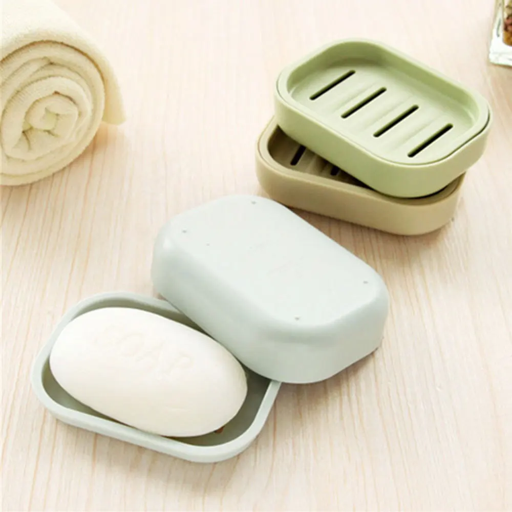 1PCS Double Layer Square Soap Box With Cover Portable Bathroom Shower Soap Dish Travel Hiking Holder Bathroom Supplies