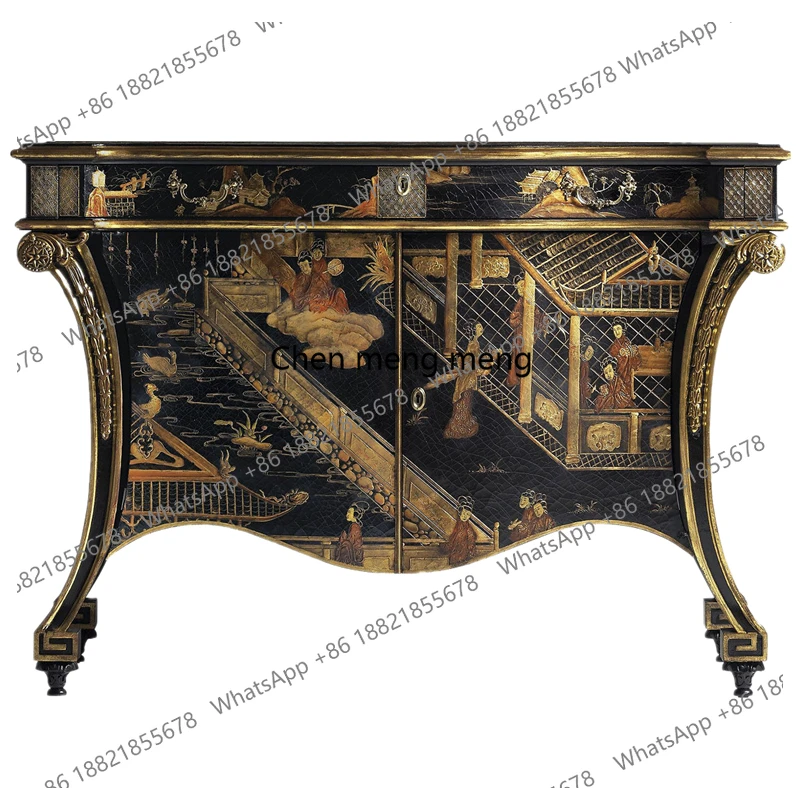 

American neoclassical entry solid wood entrance cabinet hand-painted entrance table decorative cabinet engraving gold