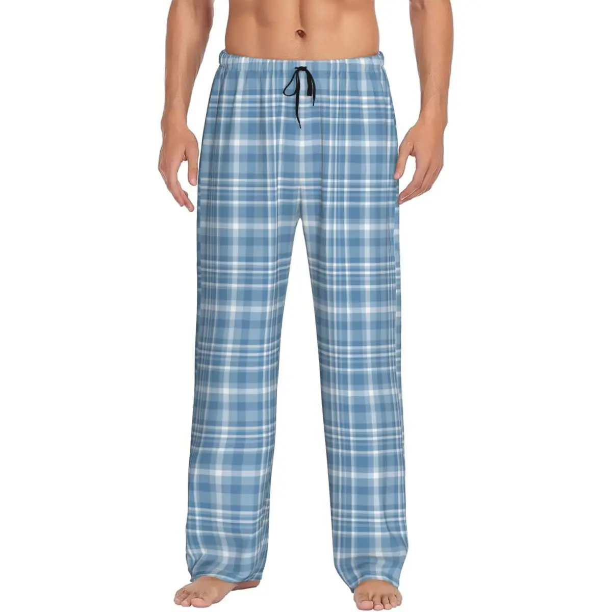 

Custom Check Plaid Fabric Texture Pattern Pajama Pants Men Sleepwear Lounge Sleep Bottoms Stretch with Pockets